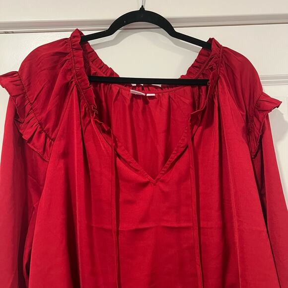 Gap Women's Red Long Sleeve Blouse with Ruffles Plus Size‎ XXL - Picture 3 of 6